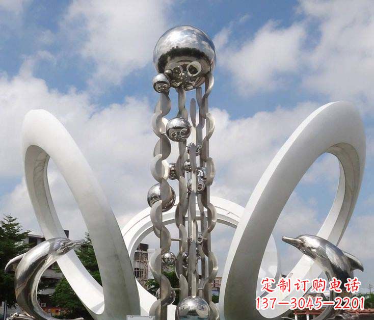 安阳大型不锈钢海豚跳跃雕塑