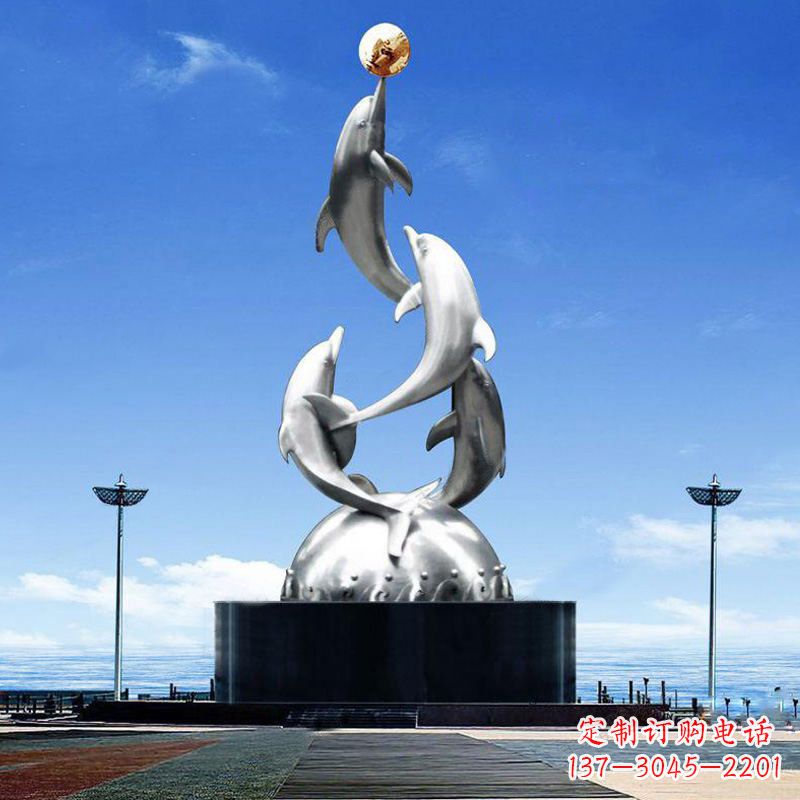 安阳大型不锈钢海豚雕塑-学校文化动物景观雕塑
