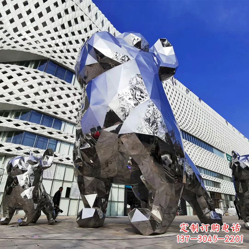安阳大型不锈钢块面狗雕塑-城市商场广场动物景观