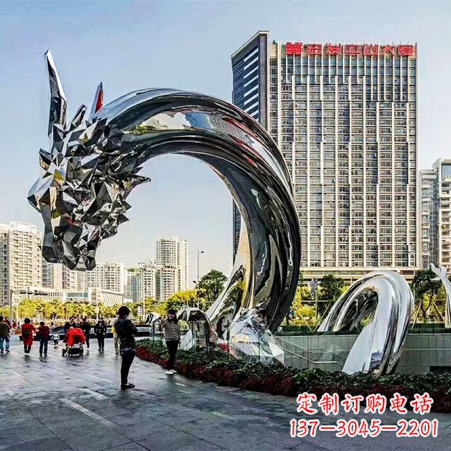 安阳大型不锈钢龙镜面景观雕塑-城市创意动物景观雕塑