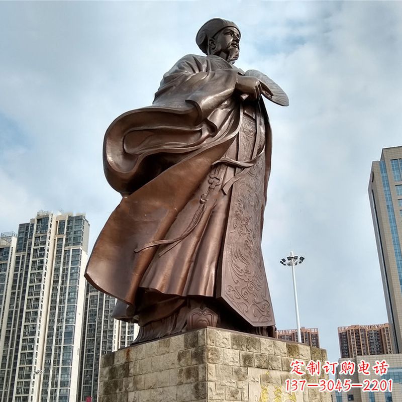 安阳大型城市人物景观雕塑诸葛亮-卧龙先生纯铜历史人物像