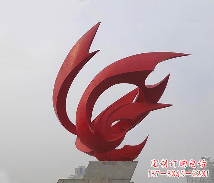 安阳大型红色抽象凤凰广场景观不锈钢雕塑