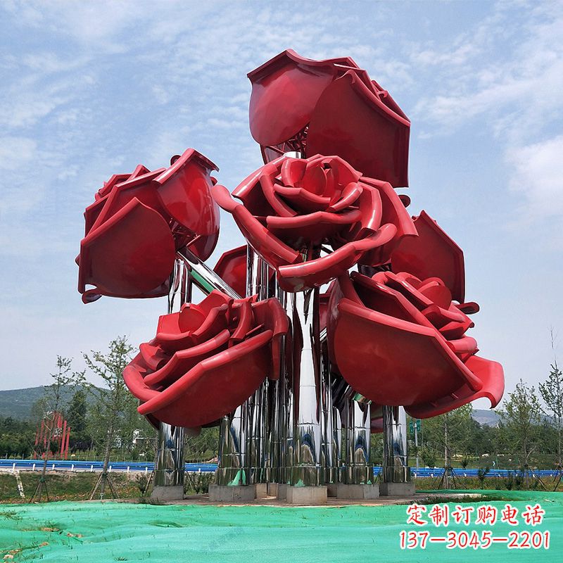 安阳大型景区园林不锈钢玫瑰花景观雕塑