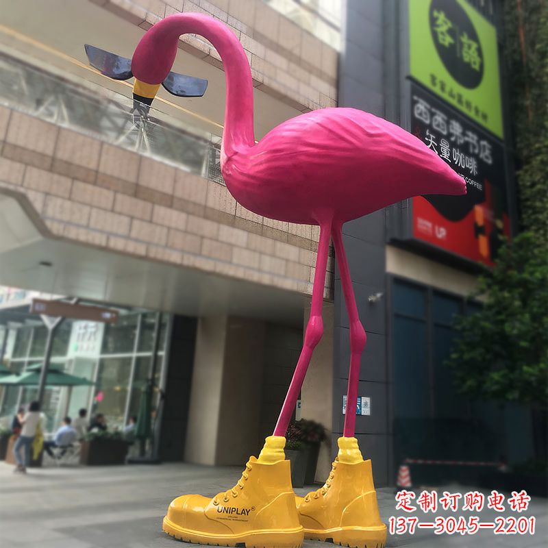安阳大型卡通火烈鸟玻璃钢景观商场广场动物美陈雕塑