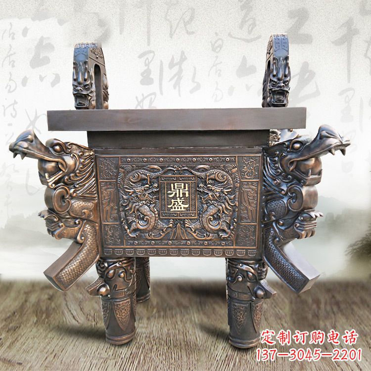 安阳大型双龙四龙铜鼎企业商场美陈雕塑