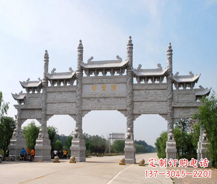 安阳大型五门道路石雕牌坊