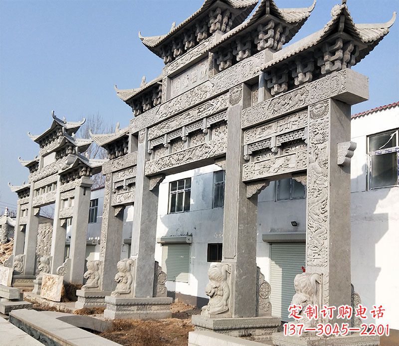 安阳大型五门仿古牌坊石雕 (2)