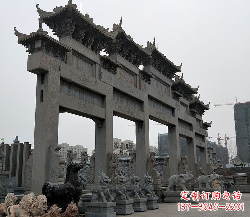 安阳大型五门仿古牌坊石雕 (3)