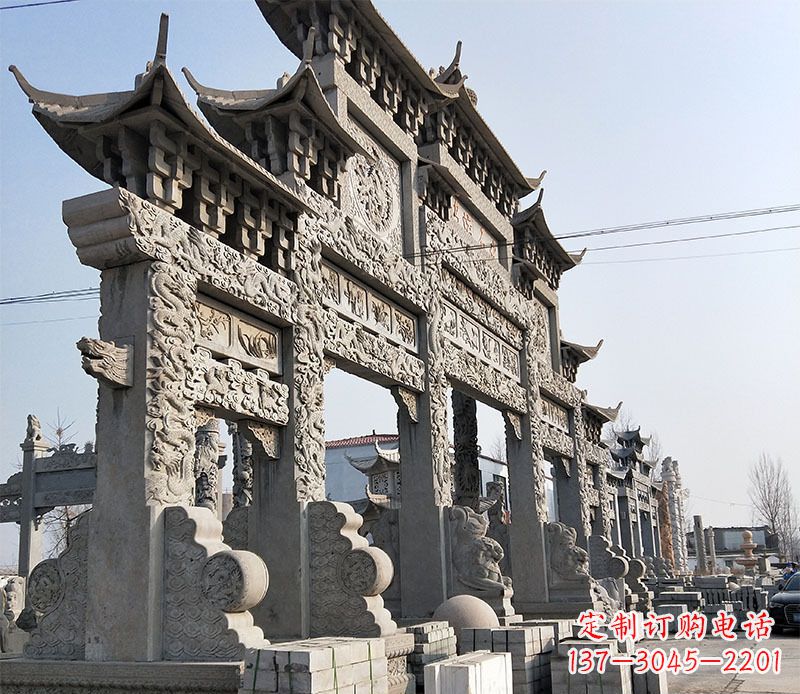 安阳大型五门仿古牌坊石雕