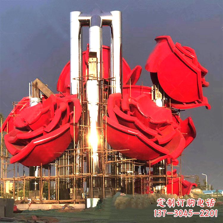 安阳大型园林不锈钢玫瑰花景观雕塑