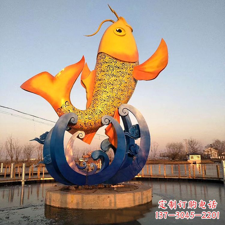 安阳大型鱼跃雕塑不锈钢景观雕塑-公园景区水景动物雕塑