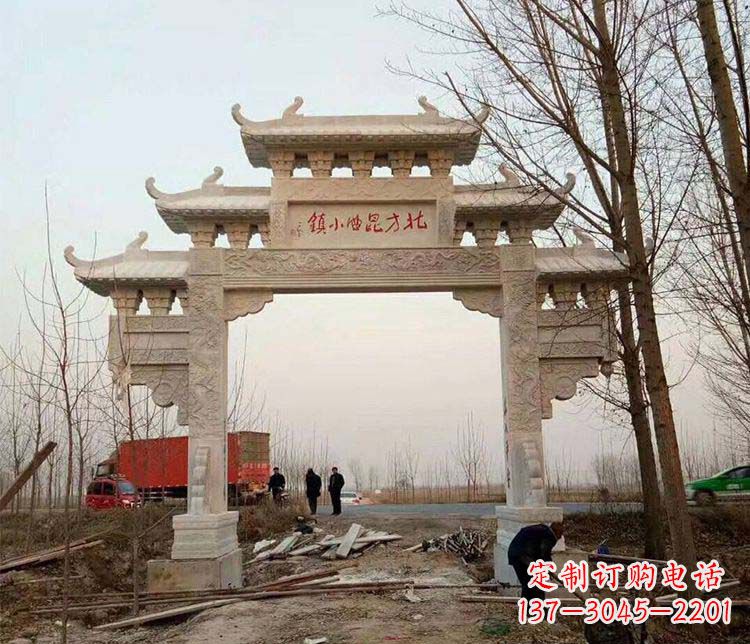 安阳单门大理石牌坊石雕_2