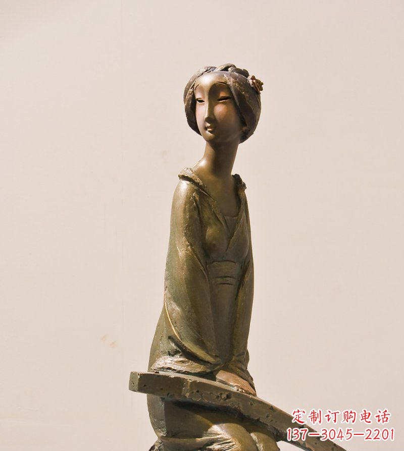 安阳弹古筝的女人铜雕古代人物雕塑
