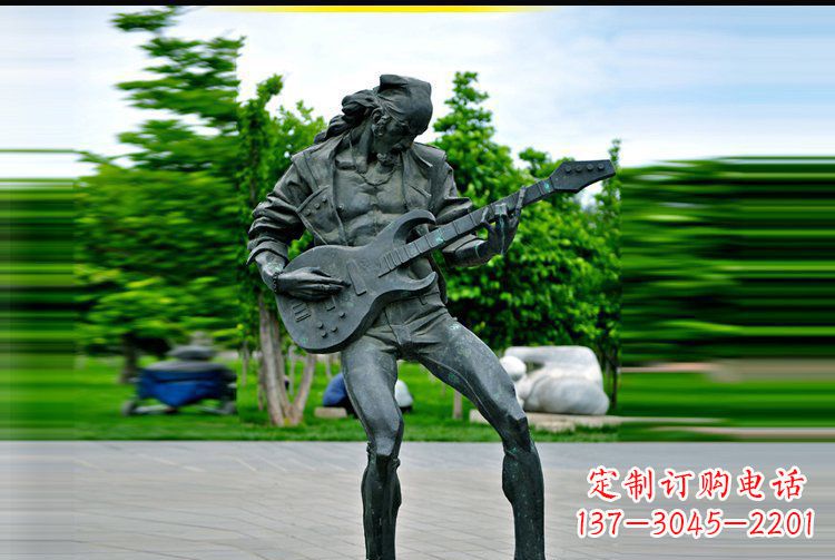 安阳弹吉他的人物公园景观铜雕摆件