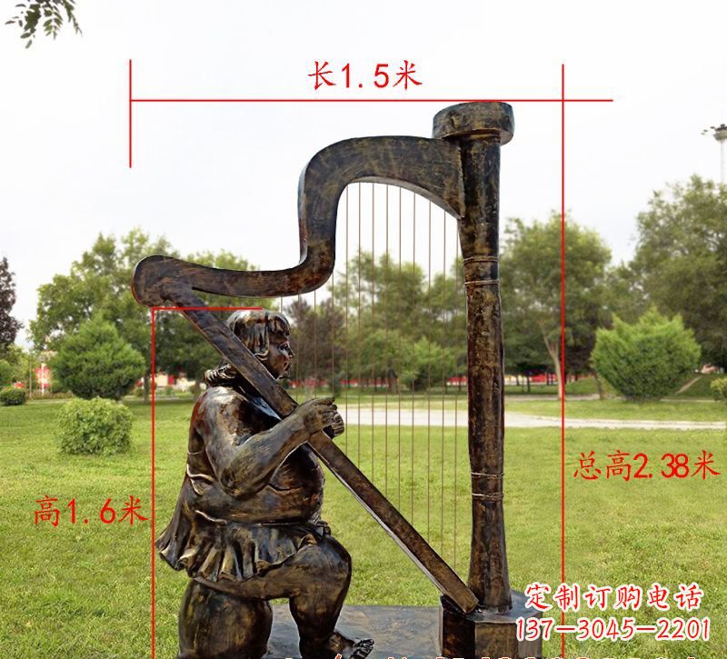 安阳弹竖琴音乐人物铜雕