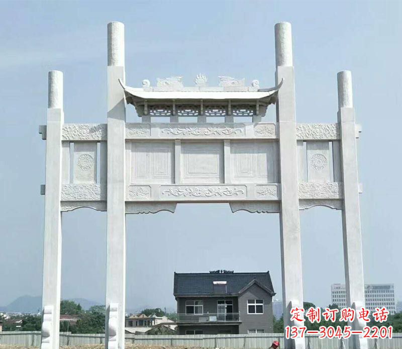 安阳道路三门牌坊石雕 (4)