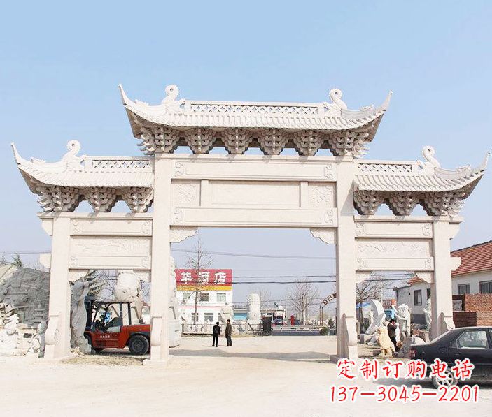 安阳道路三门石牌坊石雕 (2)