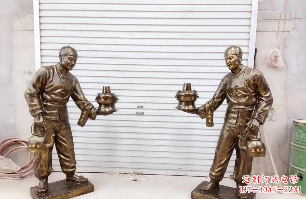 安阳端茶店小二铜雕塑