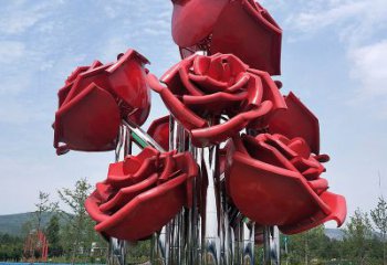 安阳精美不锈钢玫瑰花景观雕塑