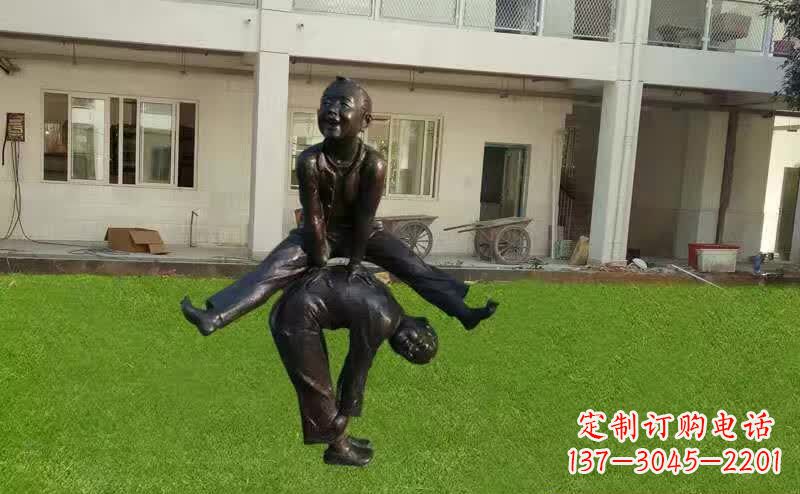 安阳卡通青少年跳马铜雕塑