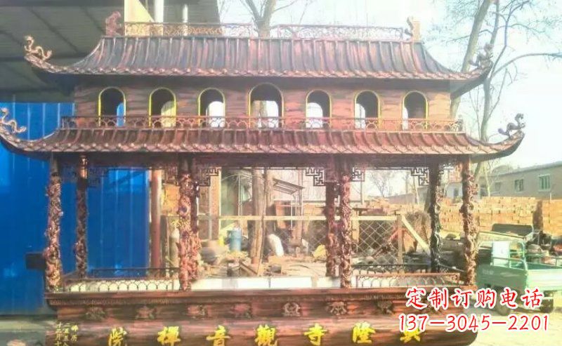 安阳方形寺庙香炉铜雕_1