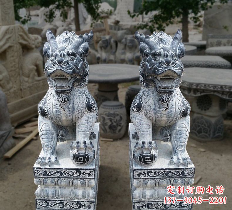 安阳仿古踩球麒麟石雕