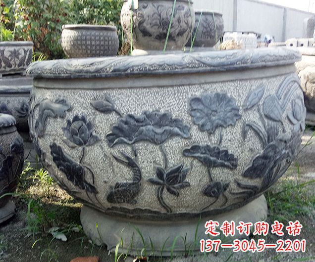 安阳中领雕塑仿古荷花石浮雕水缸