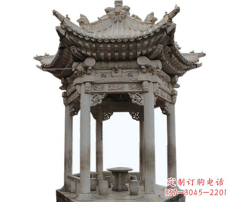 安阳仿古六角凉亭石雕 