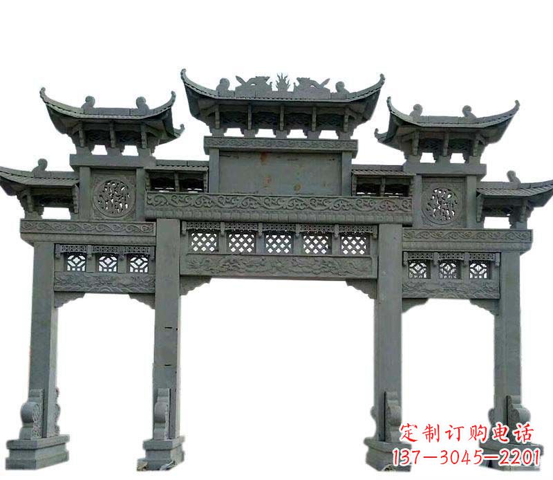 安阳仿古三门大理石牌坊石雕