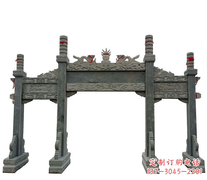安阳仿古三门大理石牌坊石雕 (2)