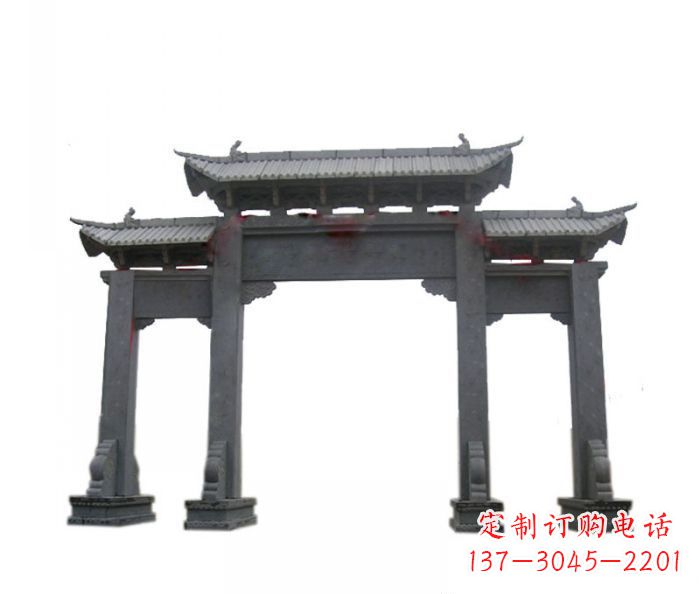 安阳仿古三门牌坊石雕 (7)