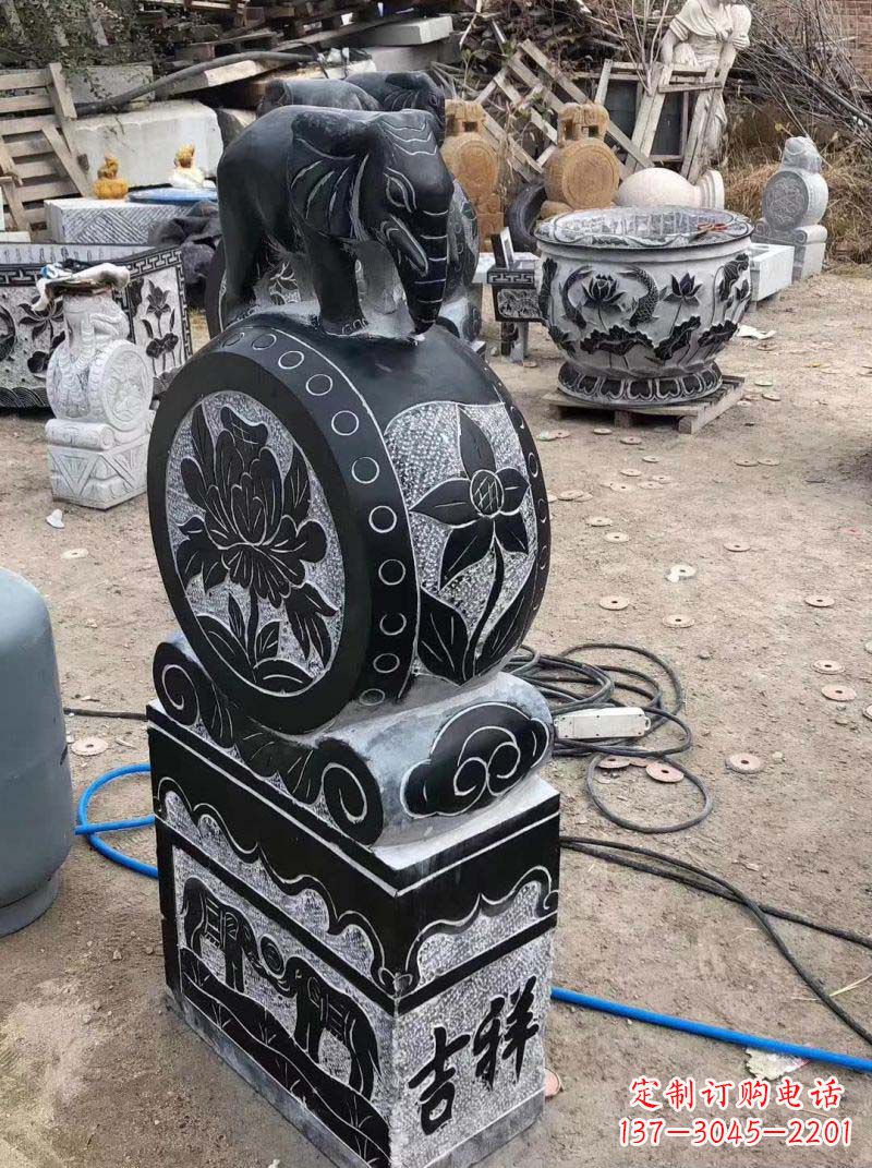 安阳仿古小象抱鼓石雕塑