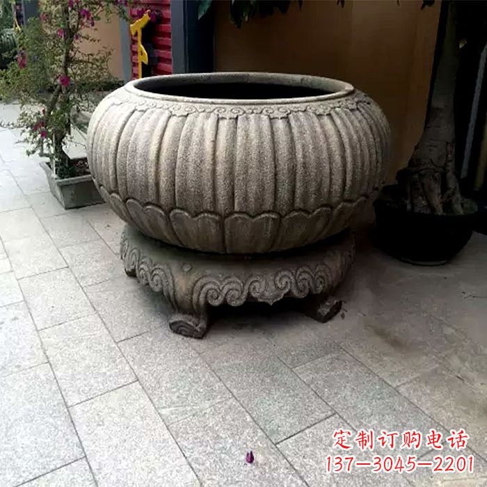 安阳仿古做旧石雕花盆水缸