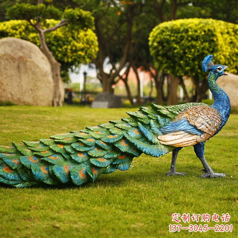 安阳仿真孔雀雕塑-动物园植物园草坪仿真动物摆件