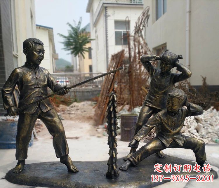 安阳放鞭炮的儿童公园人物铜雕