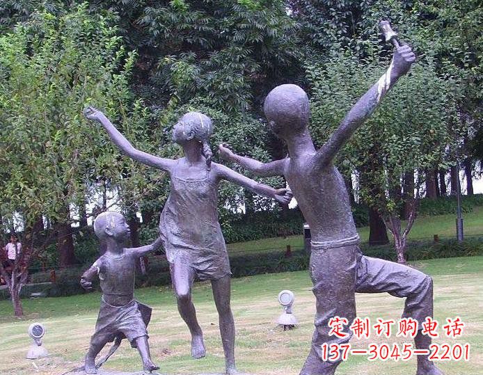 安阳放风筝的儿童公园人物铜雕
