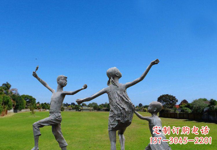 安阳放风筝的儿童铜雕 (2)