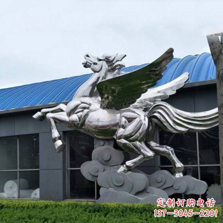 安阳飞马镜面不锈钢雕塑-企业景观动物标识