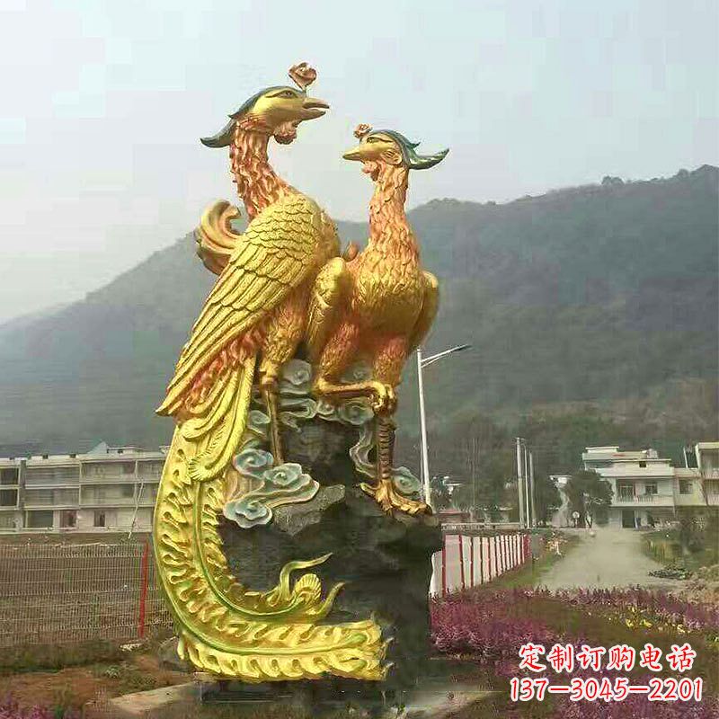 安阳凤凰景观铜雕塑-公园景区瑞鸟凤凰鎏金景观雕塑