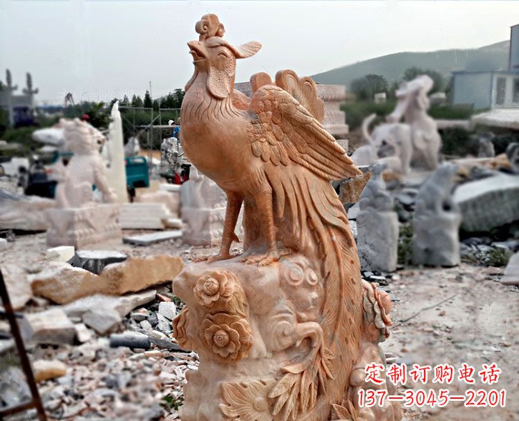 安阳凤凰牡丹晚霞红石雕神兽动物雕塑
