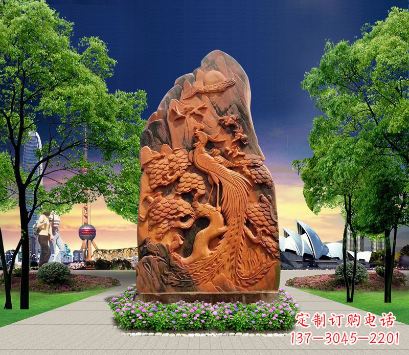 安阳凤凰石雕公园动物摆件