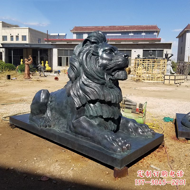 安阳港币狮铜雕塑-企业商场大门动物雕塑