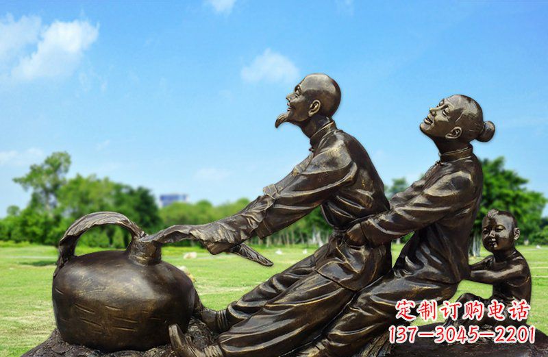 安阳公园拔萝卜人物铜雕
