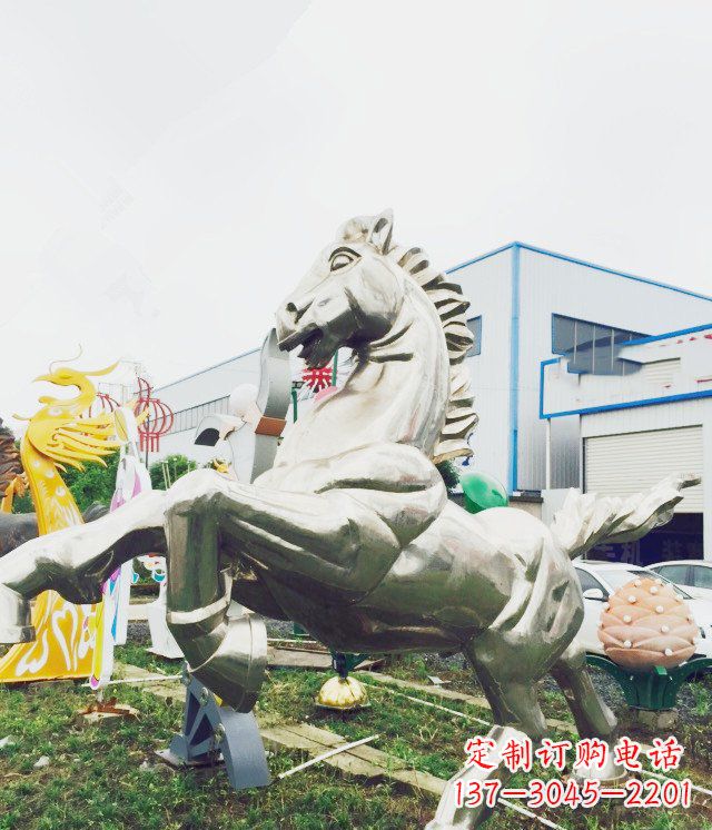 安阳公园不锈钢奔马雕塑 (2)