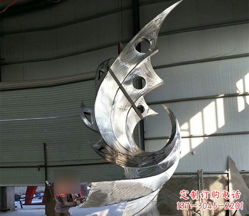 安阳公园不锈钢抽象凤凰景观雕塑 (3)