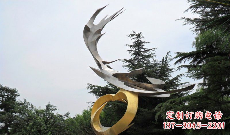 安阳公园不锈钢抽象凤凰展翅雕塑
