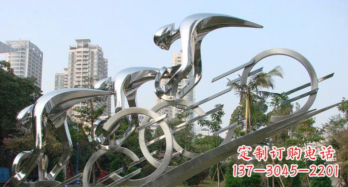 安阳公园不锈钢抽象骑自行车人物雕塑