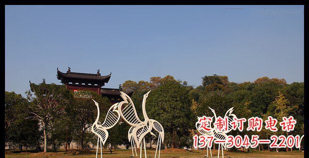 安阳公园不锈钢抽象仙鹤动物雕塑 (2)