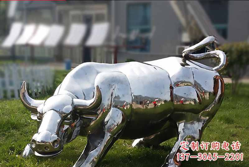 安阳公园不锈钢动物牛雕塑