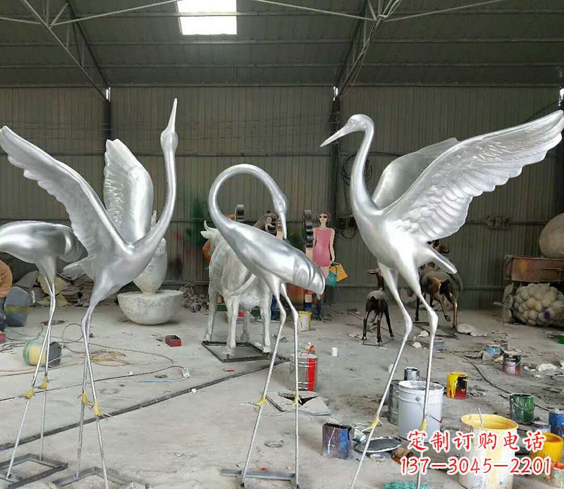 安阳公园不锈钢动物仙鹤雕塑